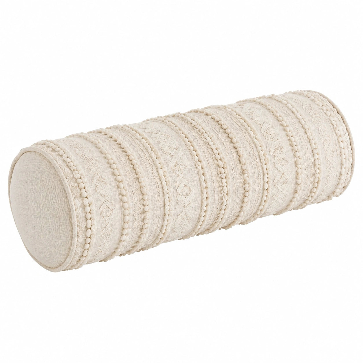 Nackenrolle 20 x 50 cm Textil Creme mit Pomponstruktur für Sofa und Bett