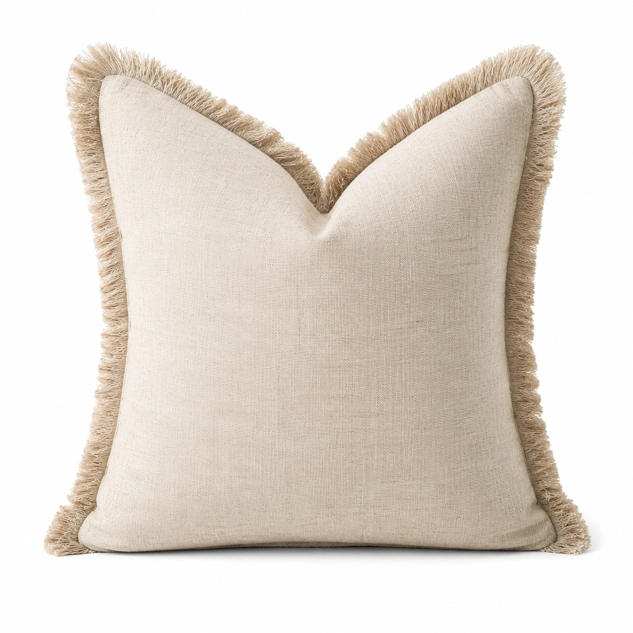 Dekokissen 50 x 50 cm Beige Textil mit Fransen
