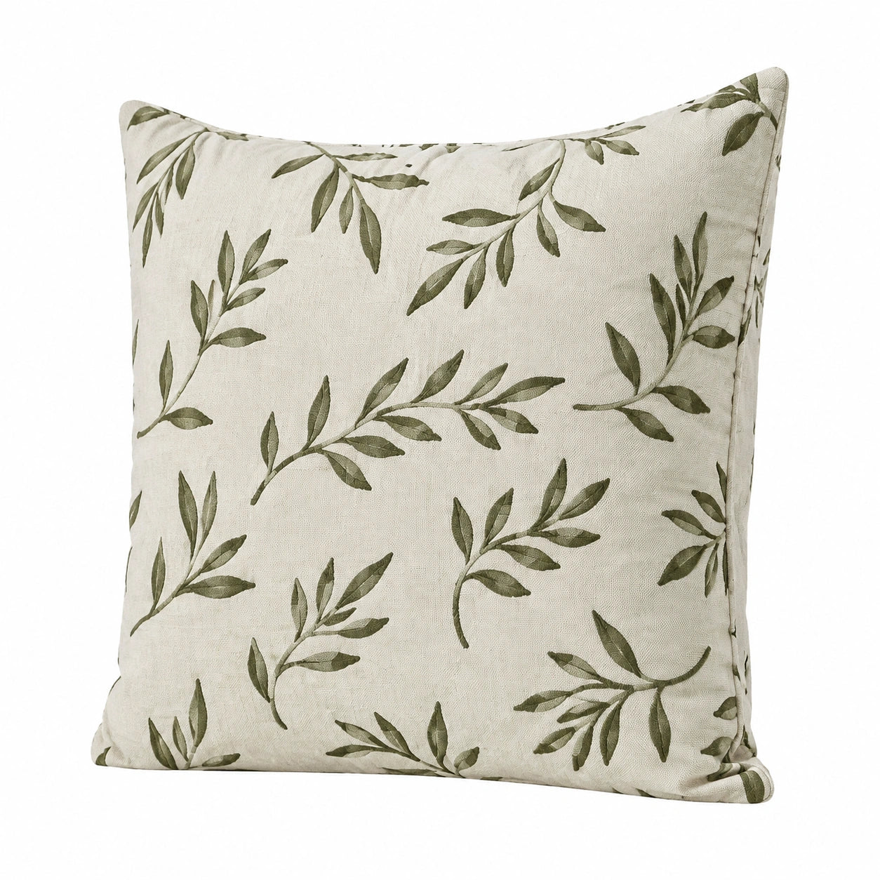 Dekokissen 45 x 45 cm Stoff Beige Grün Blättermuster quadratisch