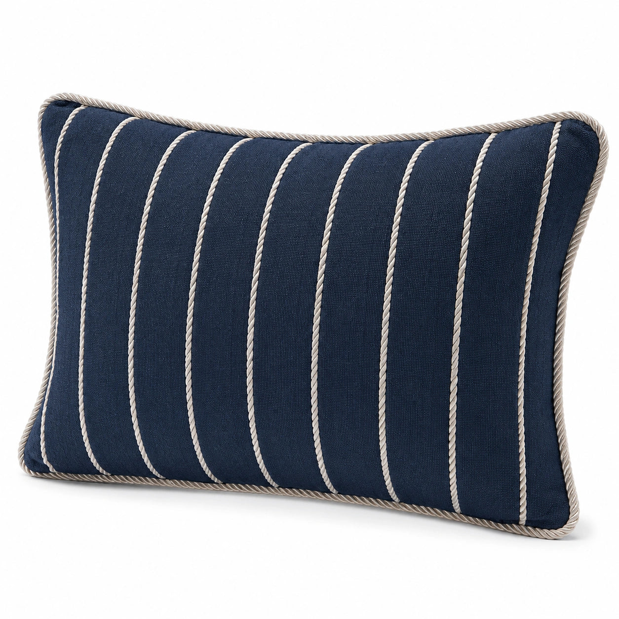 Dekokissen 50 x 30 cm Marineblau Textil mit Kordelbesatz gestreift
