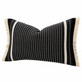Dekokissen 50 x 30 cm Schwarz Beige Webstoff mit Fransen
