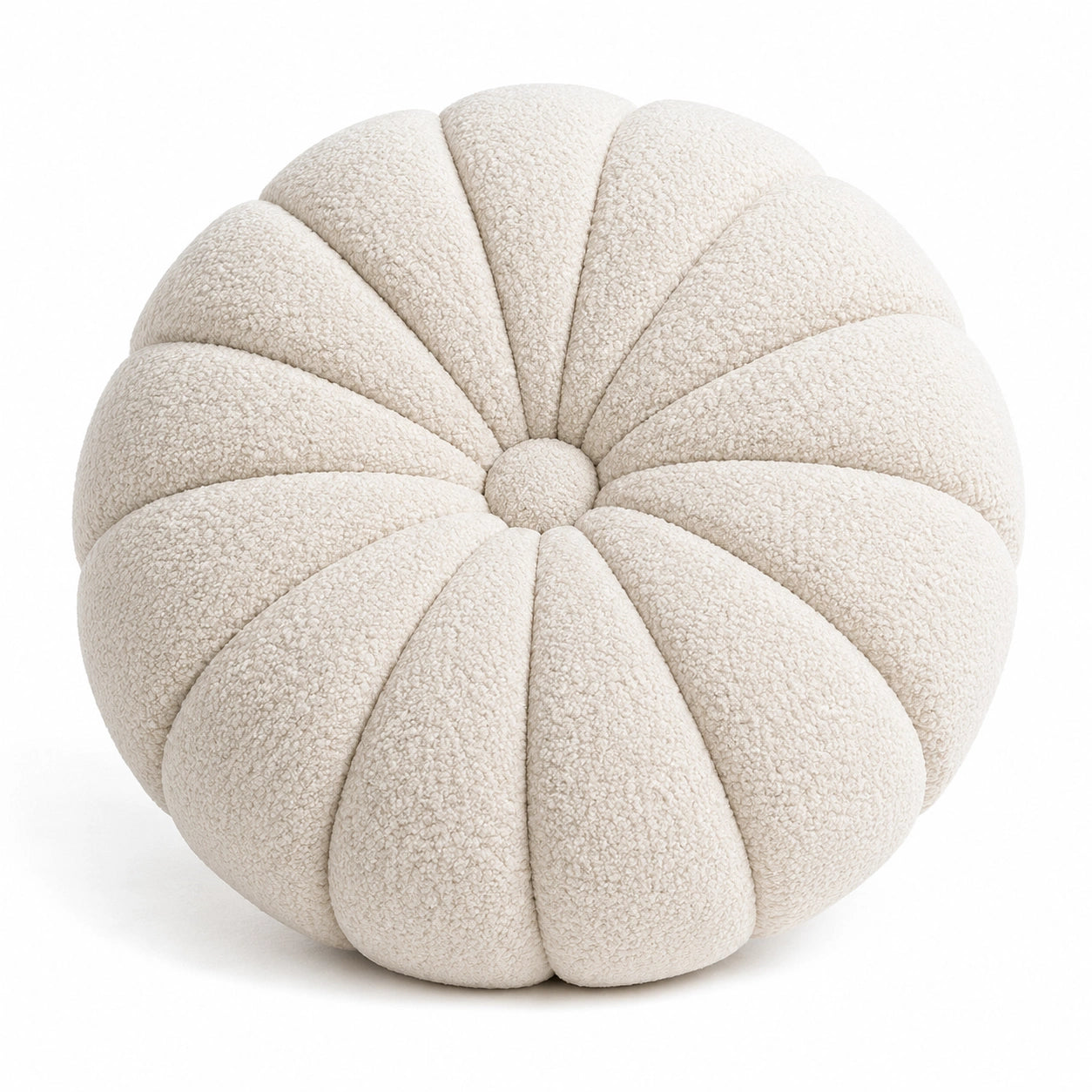 Rundes Dekokissen 45 cm aus Teddyplüsch in Creme - weiche Muscheloptik