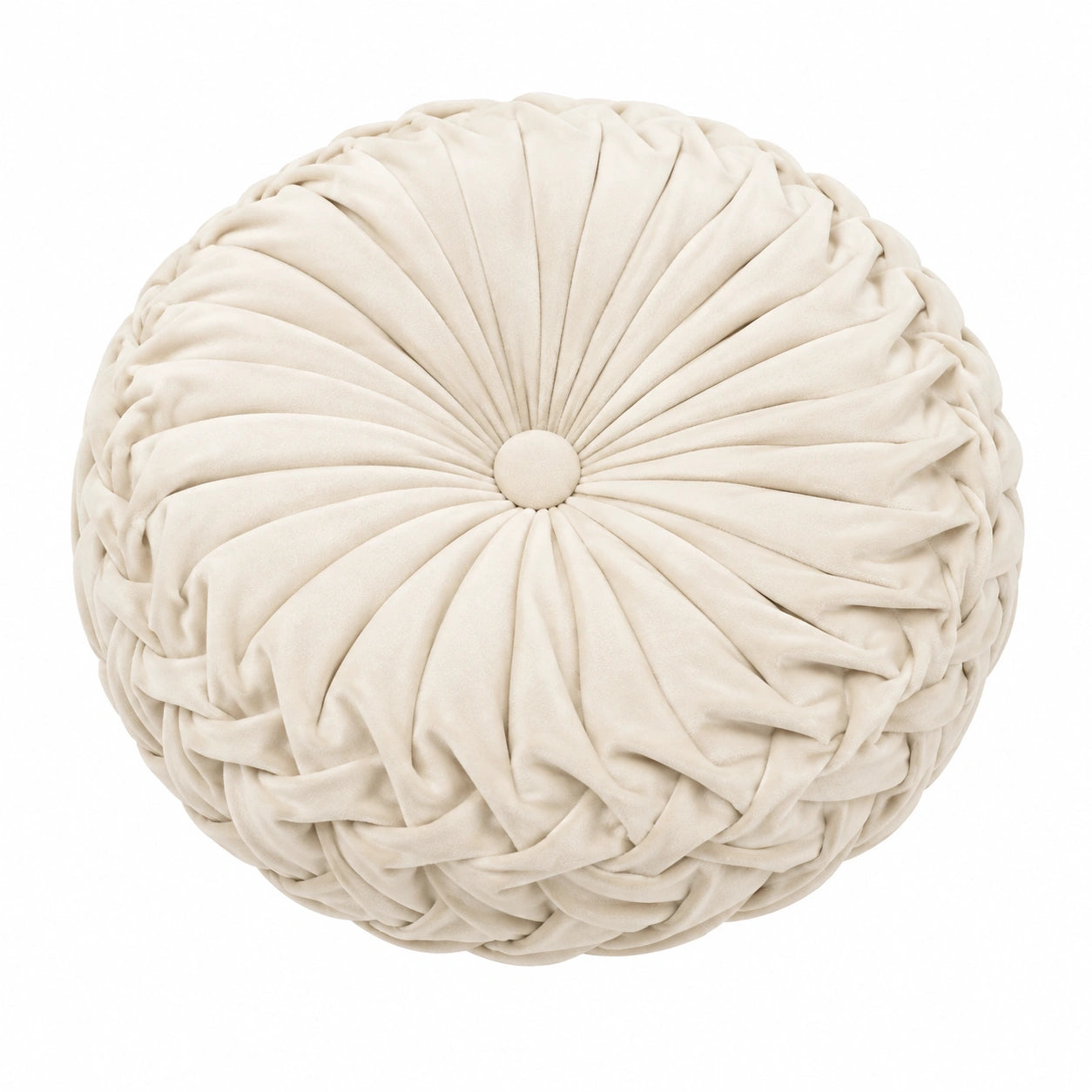 Dekokissen 40 cm Creme samtartig rund mit Falten