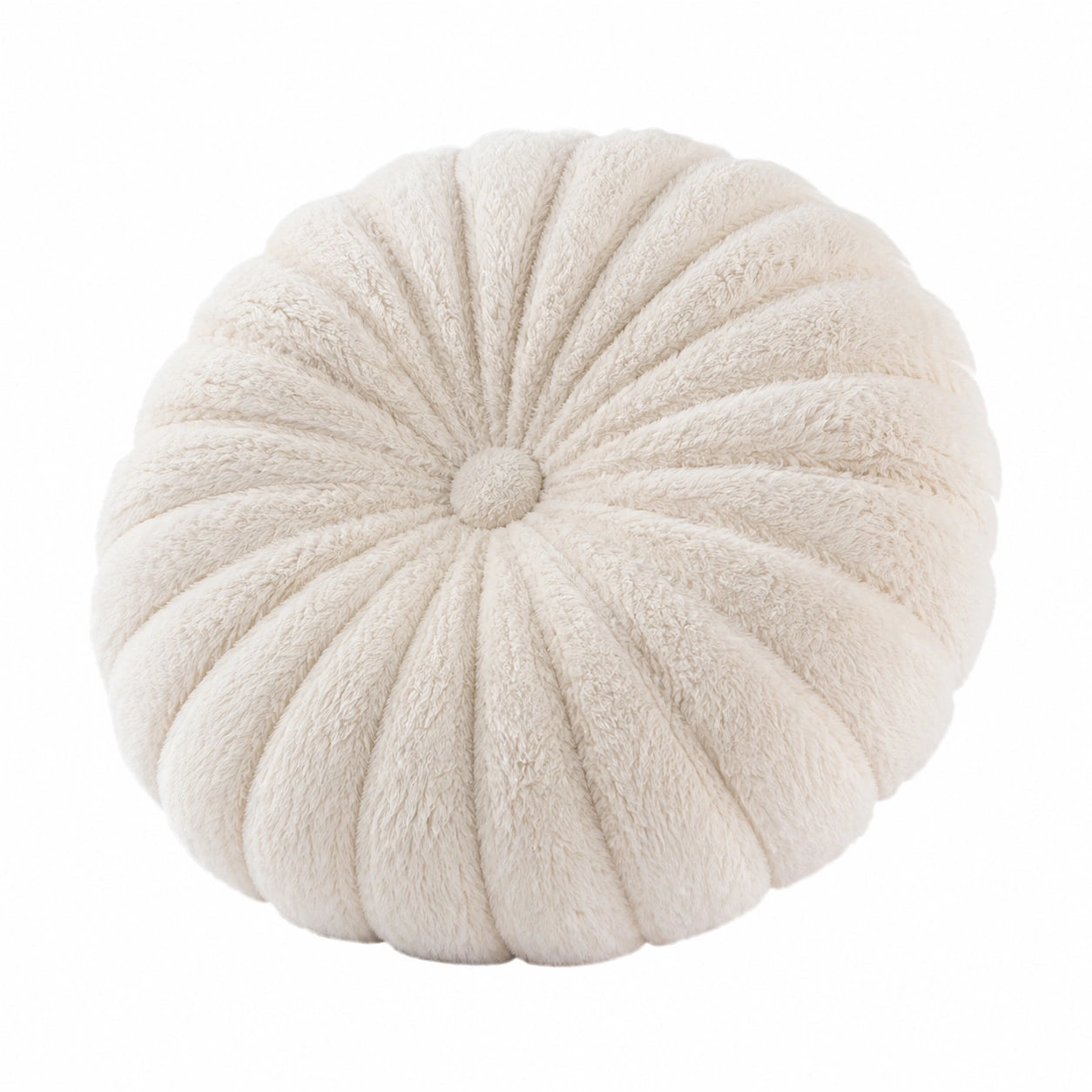 Rundes Dekokissen 45 cm aus Plüsch Creme mit Steppfalten