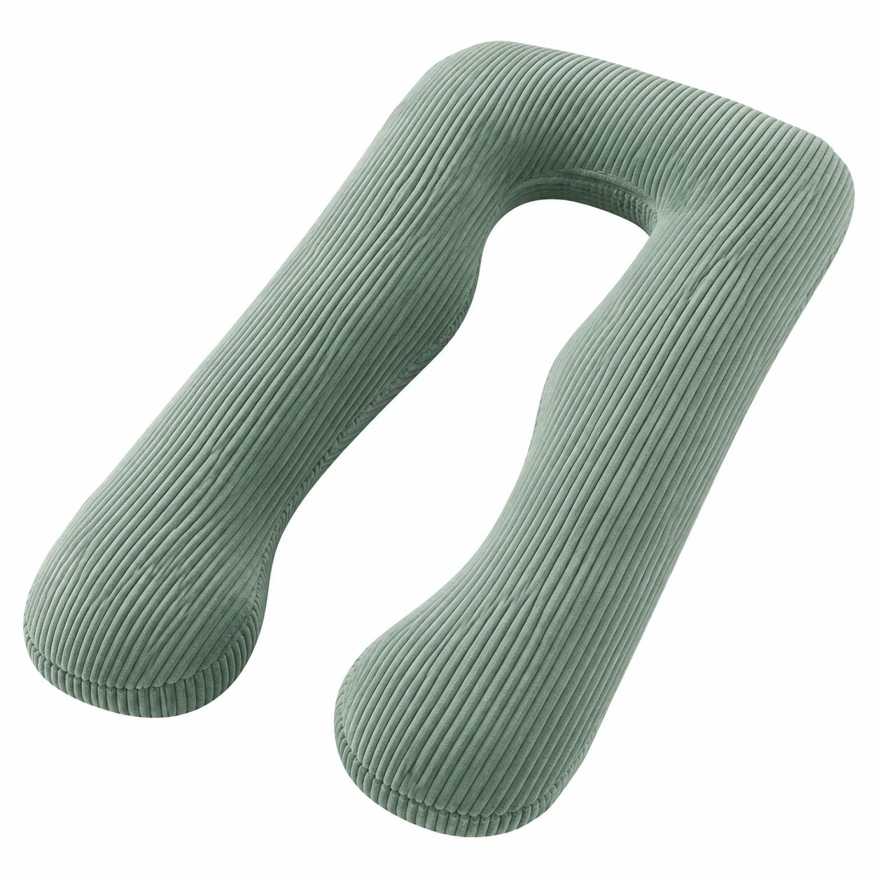 U-förmiges Körperkissen 70 cm aus Rippstoff Salbeigrün - stützendes Lagerungskissen