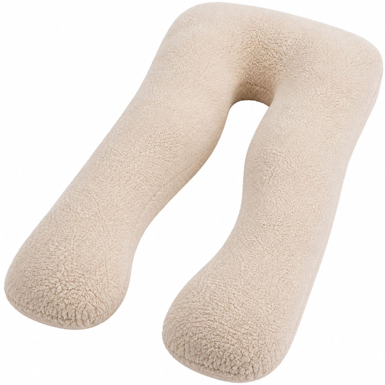 U-förmiges Seitenschläferkissen 130 cm aus Polyester in Beige mit Teddystruktur